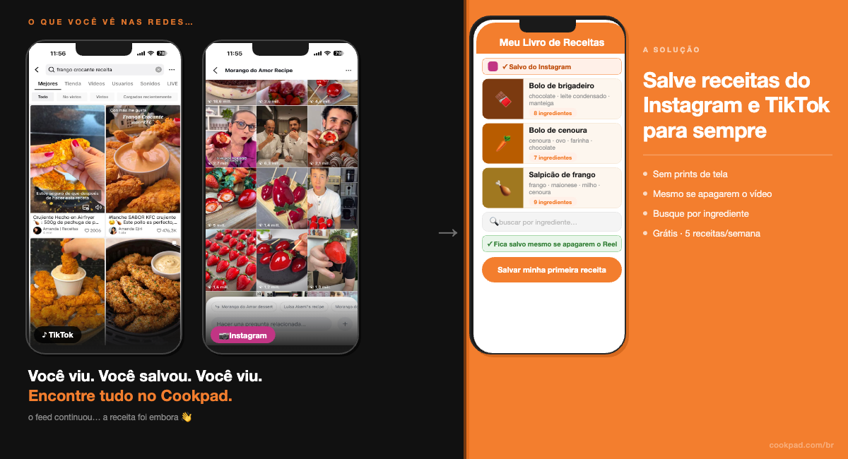 Como salvar receitas do Instagram e TikTok no seu celular (sem perder nenhuma)