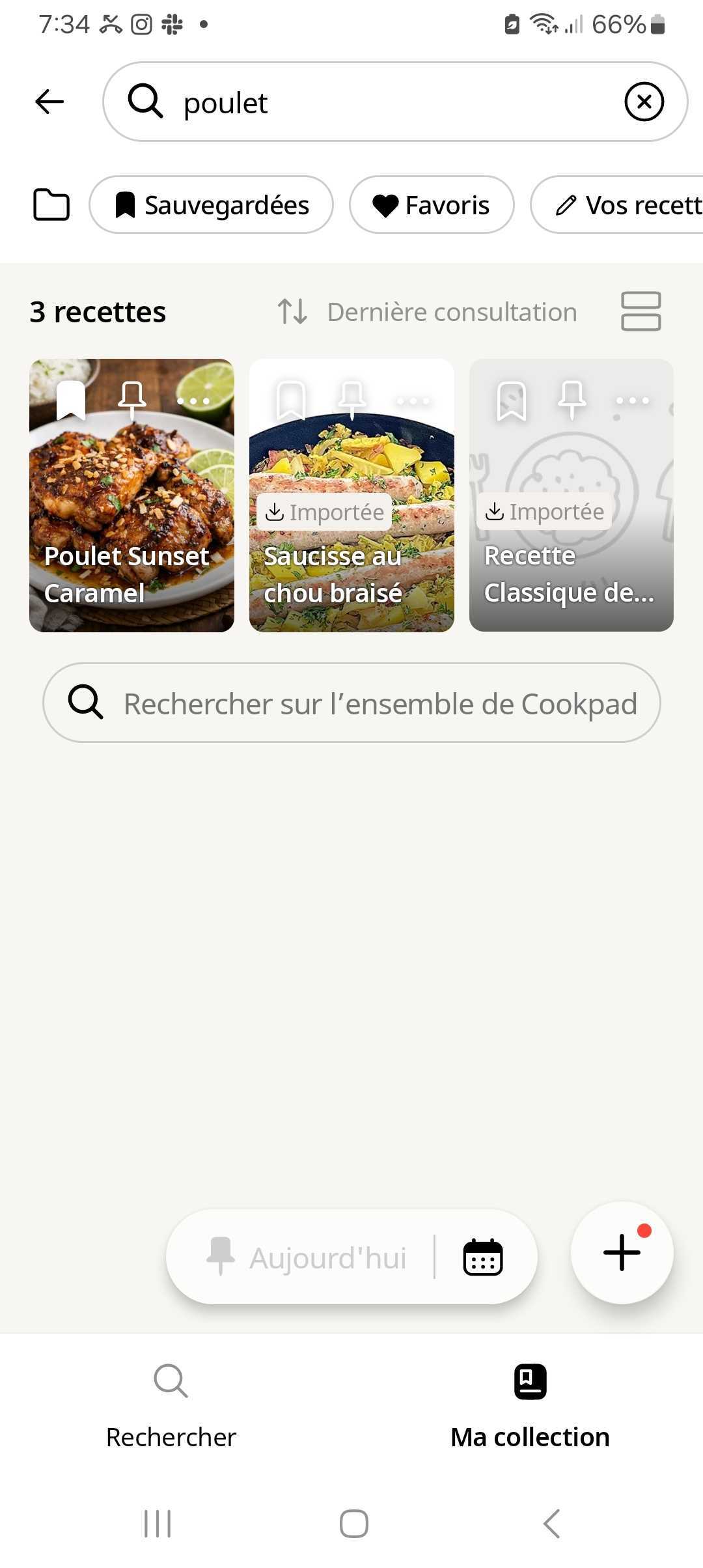 rechercher recette par ingrédient dans collection personnelle Cookpad France