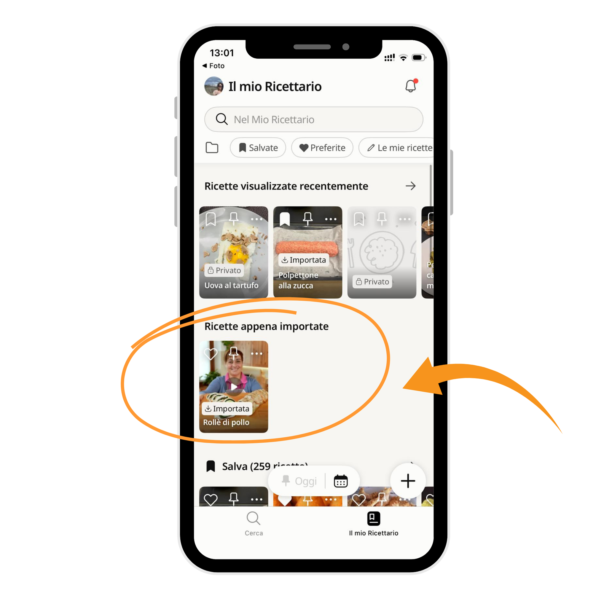 Passo 3: la ricetta di Instagram appare automaticamente nel Ricettario personale Cookpad nella sezione Ricette appena importate
