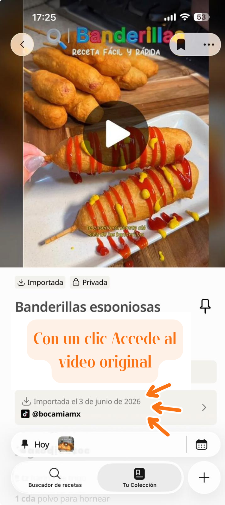 Accede al video original desde tu receta guardada con un clic