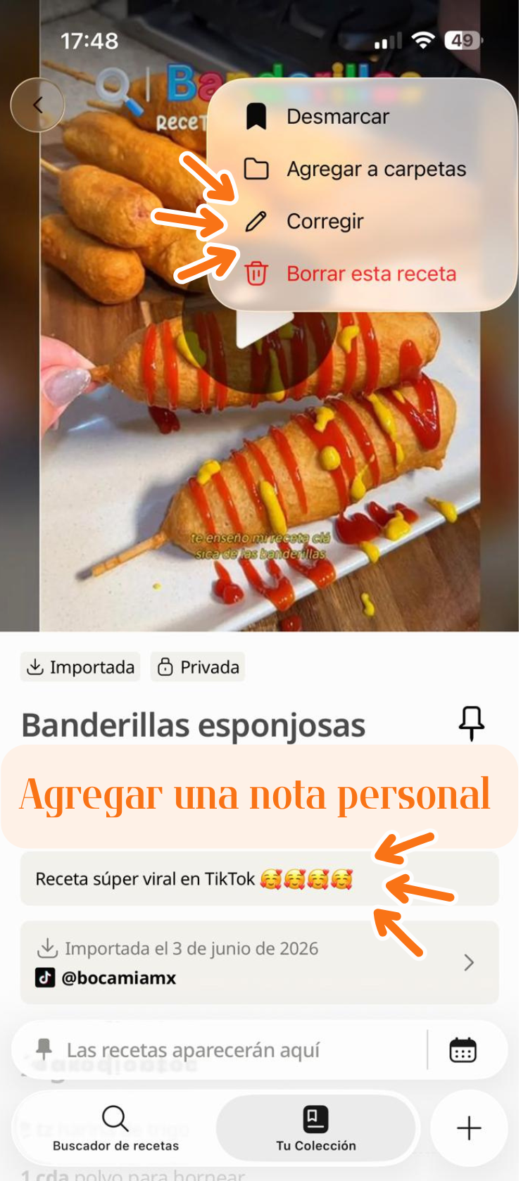 edita la recetas guardadas y personaliza