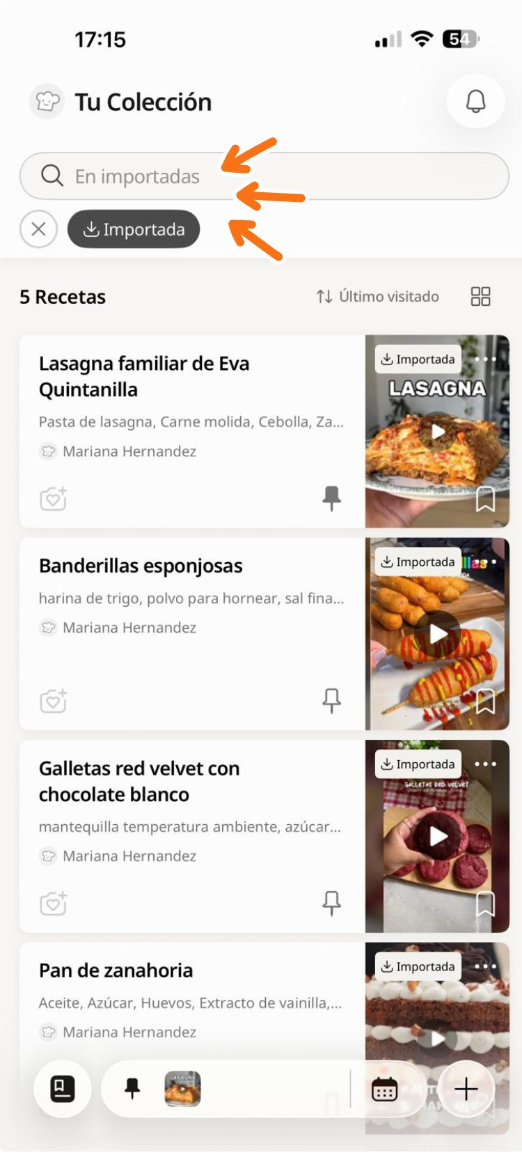 Las recetas guardadas para siempre en tu colección de recetas