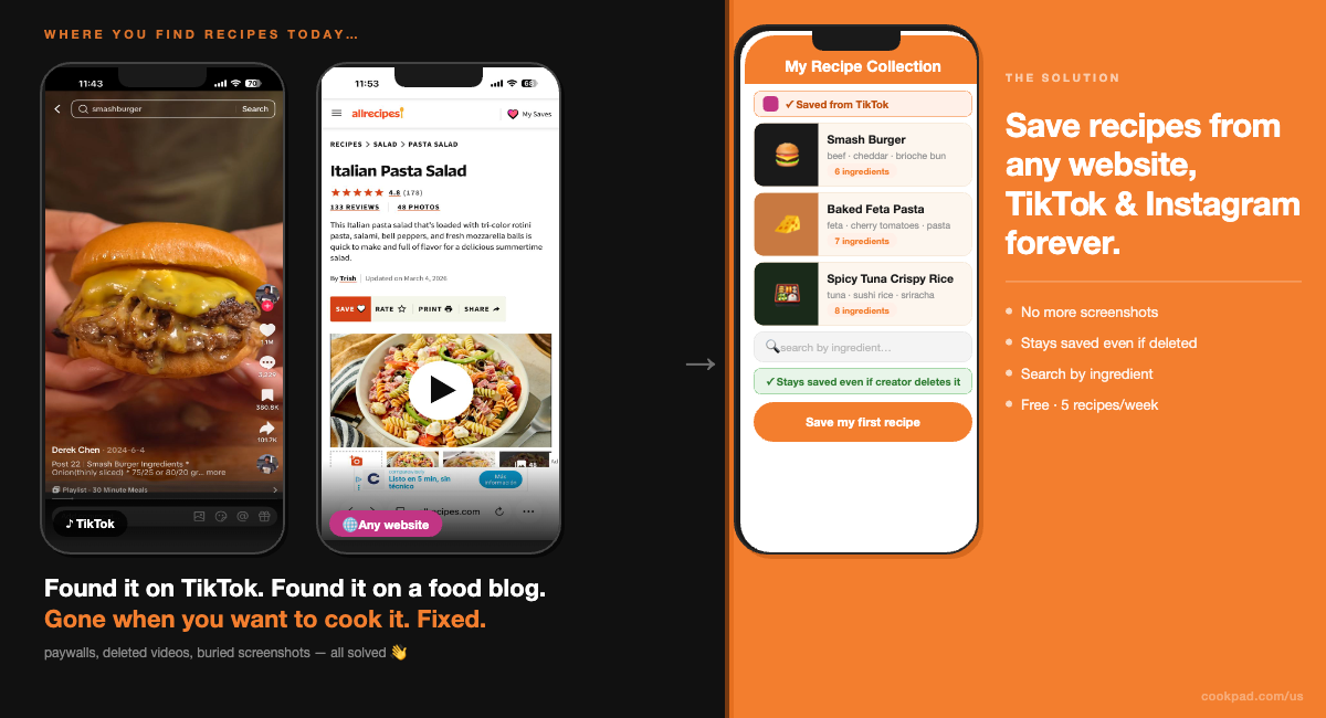Save Recipes from Any Website, TikTok, or Instagram — and Keep Them Forever